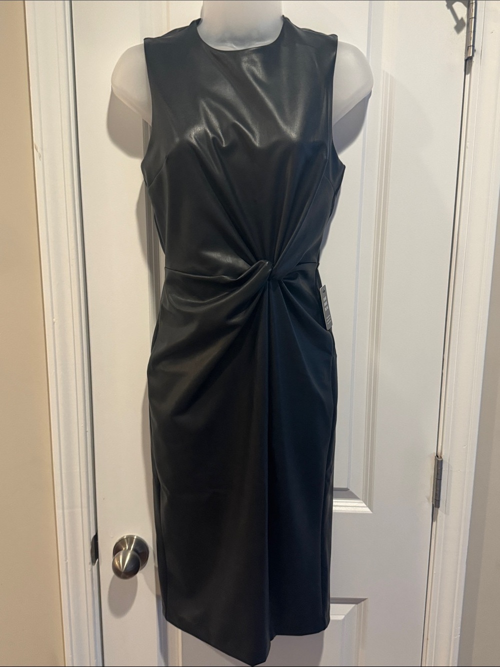 Express Sleeveless Black Faux-Leather Twist Front Dress - XS NWT